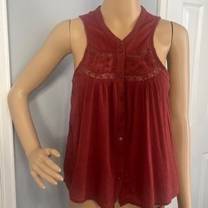 American Eagle Semi Sheer Halter Style Sleeveless Lightweight Button Down